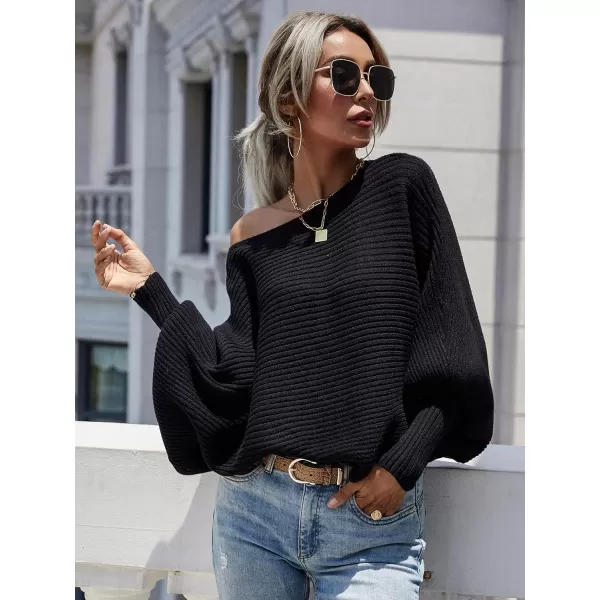 ECOWISH Women Sweater Long Sleeve Color Block Knit Pullover Sweaters Crew Neck Patchwork Casual Loose Jumper Tops243 Black