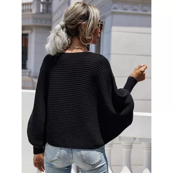 ECOWISH Women Sweater Long Sleeve Color Block Knit Pullover Sweaters Crew Neck Patchwork Casual Loose Jumper Tops243 Black