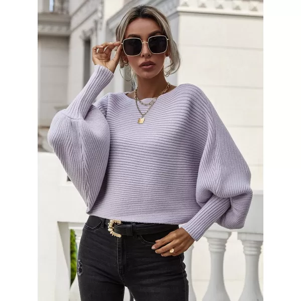 ECOWISH Women Sweater Long Sleeve Color Block Knit Pullover Sweaters Crew Neck Patchwork Casual Loose Jumper Tops243 Purple