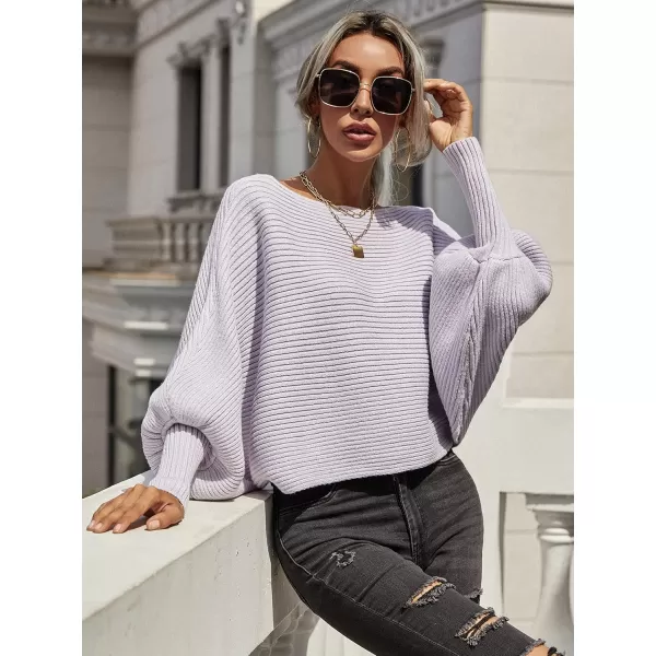 ECOWISH Women Sweater Long Sleeve Color Block Knit Pullover Sweaters Crew Neck Patchwork Casual Loose Jumper Tops243 Purple