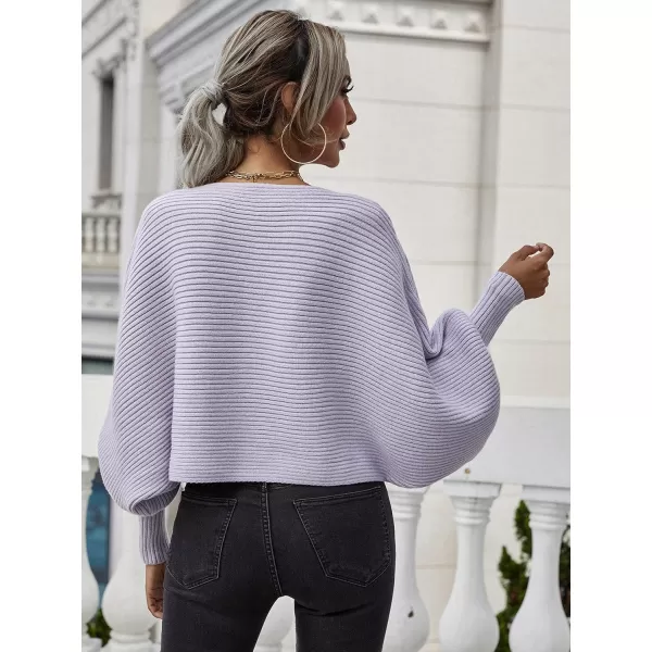 ECOWISH Women Sweater Long Sleeve Color Block Knit Pullover Sweaters Crew Neck Patchwork Casual Loose Jumper Tops243 Purple