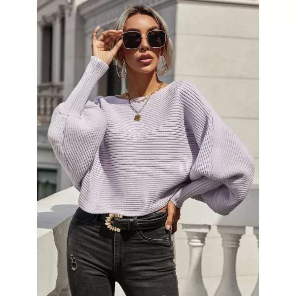 ECOWISH Women Sweater Long Sleeve Color Block Knit Pullover Sweaters Crew Neck Patchwork Casual Loose Jumper Tops243 Purple