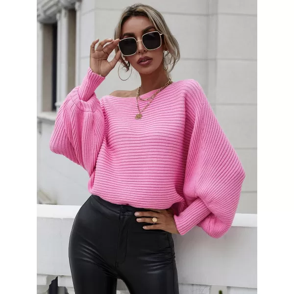 ECOWISH Women Sweater Long Sleeve Color Block Knit Pullover Sweaters Crew Neck Patchwork Casual Loose Jumper Tops243 Rose Red