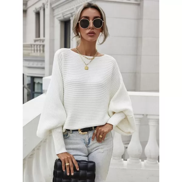 ECOWISH Women Sweater Long Sleeve Color Block Knit Pullover Sweaters Crew Neck Patchwork Casual Loose Jumper Tops243 White