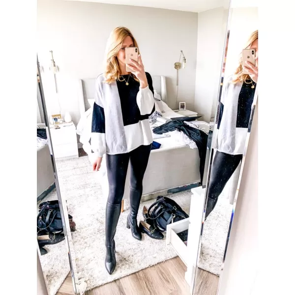 ECOWISH Women Sweater Long Sleeve Color Block Knit Pullover Sweaters Crew Neck Patchwork Casual Loose Jumper TopsBlack