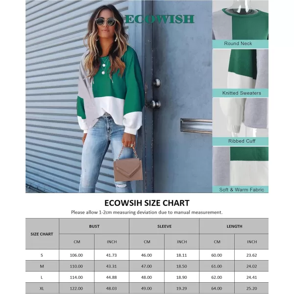ECOWISH Women Sweater Long Sleeve Color Block Knit Pullover Sweaters Crew Neck Patchwork Casual Loose Jumper TopsRose Red