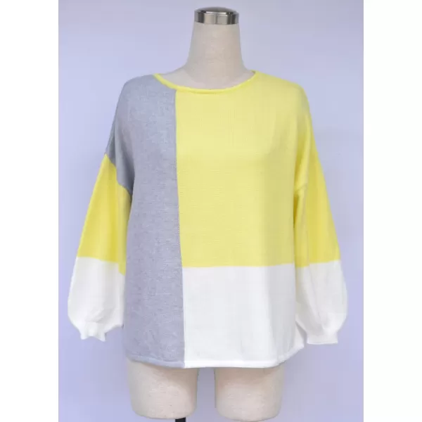 ECOWISH Women Sweater Long Sleeve Color Block Knit Pullover Sweaters Crew Neck Patchwork Casual Loose Jumper TopsYellow