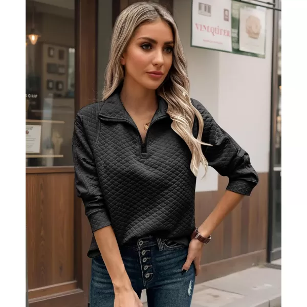 ECOWISH Women Sweatshirt Half Zip Long Sleeve Tops Trendy Qulited Pullover Plain Hoodie Outfits Casual 2024 Fashion ClothesVblack