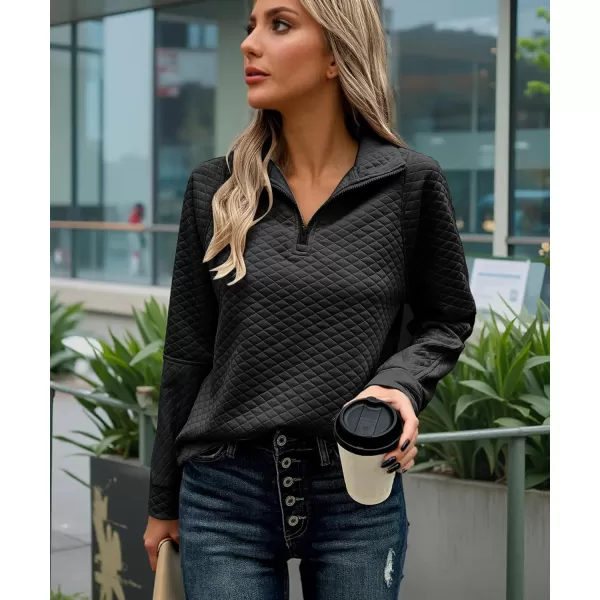 ECOWISH Women Sweatshirt Half Zip Long Sleeve Tops Trendy Qulited Pullover Plain Hoodie Outfits Casual 2024 Fashion ClothesVblack