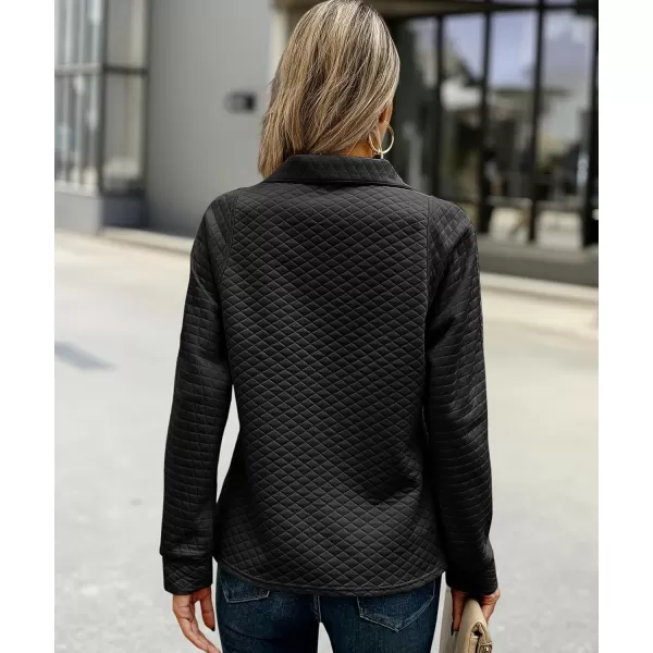 ECOWISH Women Sweatshirt Half Zip Long Sleeve Tops Trendy Qulited Pullover Plain Hoodie Outfits Casual 2024 Fashion ClothesVblack