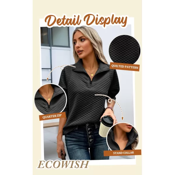 ECOWISH Women Sweatshirt Half Zip Long Sleeve Tops Trendy Qulited Pullover Plain Hoodie Outfits Casual 2024 Fashion ClothesVblack