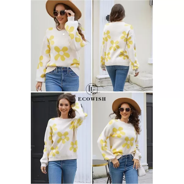 ECOWISH Women Valentine Heart Sweater V Neck Embroidery Knit Loose Casual Long Sleeve Ribbed Pullover Sweaters355 Beige