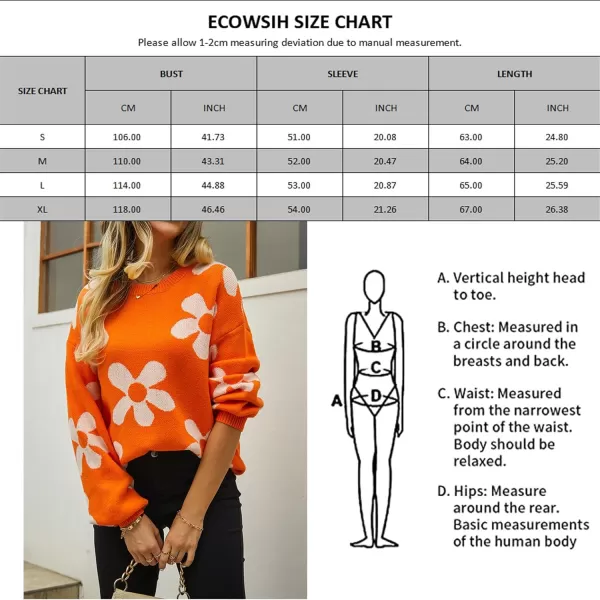 ECOWISH Women Valentine Heart Sweater V Neck Embroidery Knit Loose Casual Long Sleeve Ribbed Pullover Sweaters355 Orange