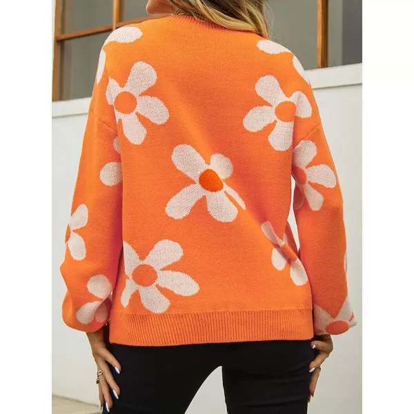 ECOWISH Women Valentine Heart Sweater V Neck Embroidery Knit Loose Casual Long Sleeve Ribbed Pullover Sweaters355 Orange