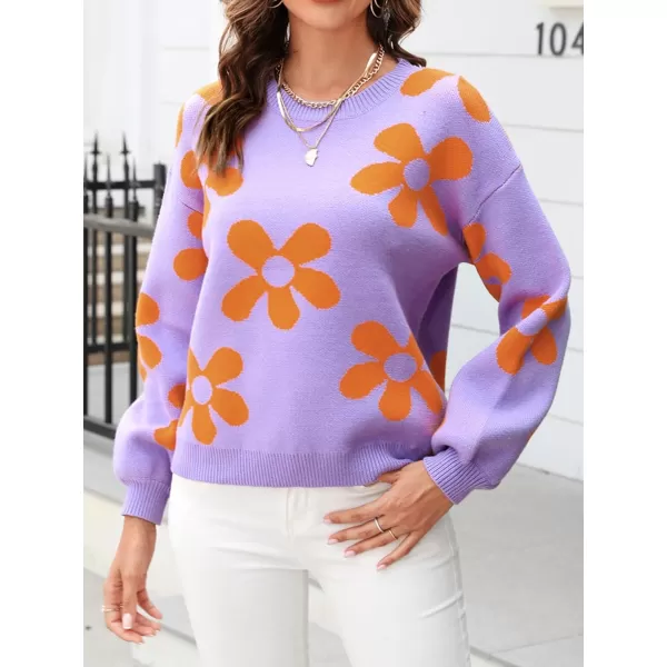 ECOWISH Women Valentine Heart Sweater V Neck Embroidery Knit Loose Casual Long Sleeve Ribbed Pullover Sweaters355 Purple