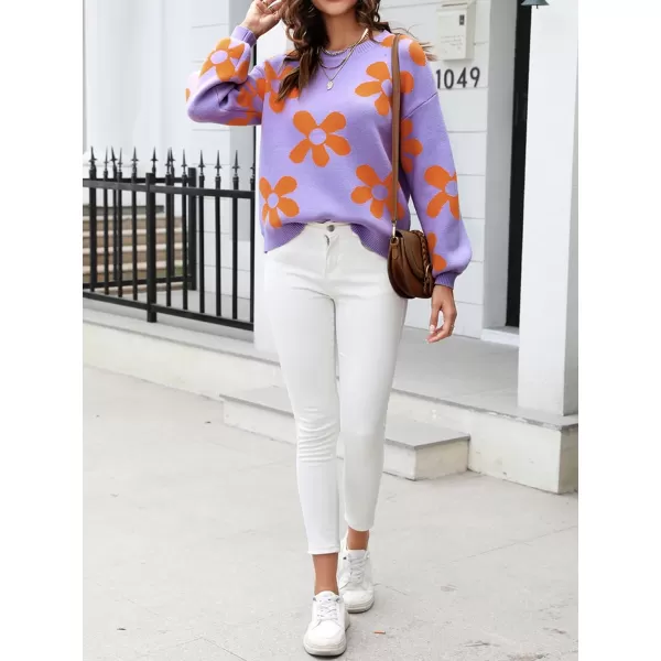 ECOWISH Women Valentine Heart Sweater V Neck Embroidery Knit Loose Casual Long Sleeve Ribbed Pullover Sweaters355 Purple