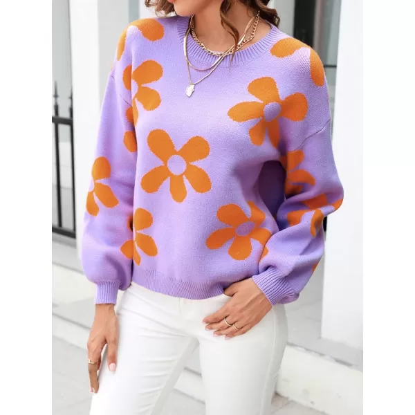 ECOWISH Women Valentine Heart Sweater V Neck Embroidery Knit Loose Casual Long Sleeve Ribbed Pullover Sweaters355 Purple