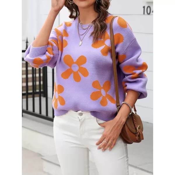 ECOWISH Women Valentine Heart Sweater V Neck Embroidery Knit Loose Casual Long Sleeve Ribbed Pullover Sweaters355 Purple