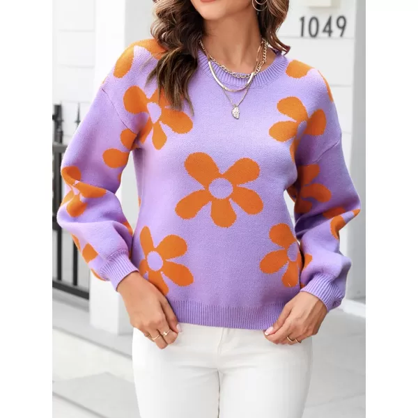 ECOWISH Women Valentine Heart Sweater V Neck Embroidery Knit Loose Casual Long Sleeve Ribbed Pullover Sweaters355 Purple