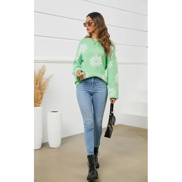 ECOWISH Women Valentine Heart Sweater V Neck Embroidery Knit Loose Casual Long Sleeve Ribbed Pullover Sweaters372 Green