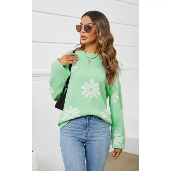 ECOWISH Women Valentine Heart Sweater V Neck Embroidery Knit Loose Casual Long Sleeve Ribbed Pullover Sweaters372 Green
