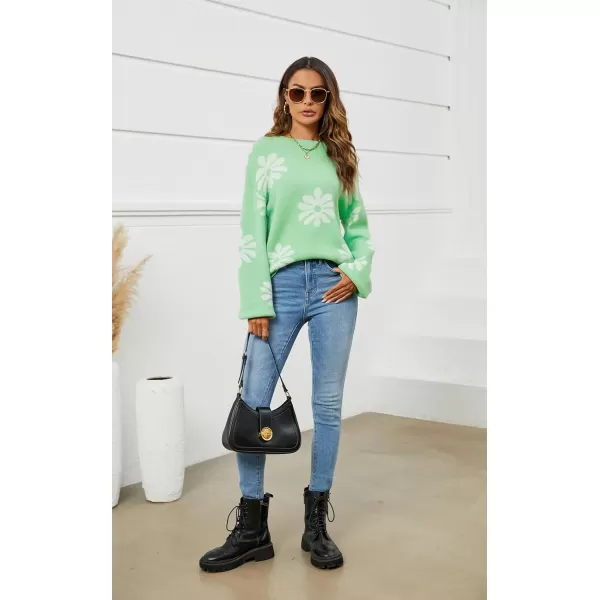 ECOWISH Women Valentine Heart Sweater V Neck Embroidery Knit Loose Casual Long Sleeve Ribbed Pullover Sweaters372 Green
