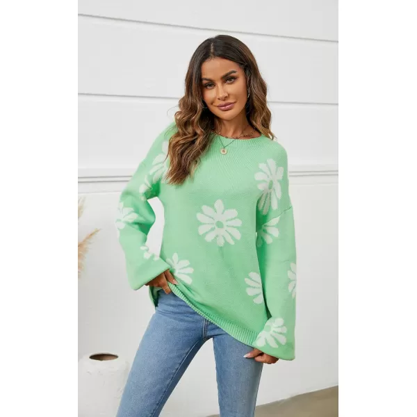 ECOWISH Women Valentine Heart Sweater V Neck Embroidery Knit Loose Casual Long Sleeve Ribbed Pullover Sweaters372 Green