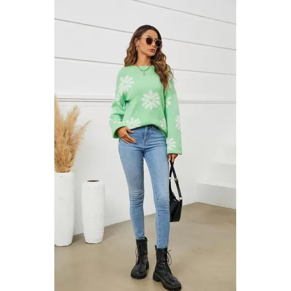 ECOWISH Women Valentine Heart Sweater V Neck Embroidery Knit Loose Casual Long Sleeve Ribbed Pullover Sweaters372 Green
