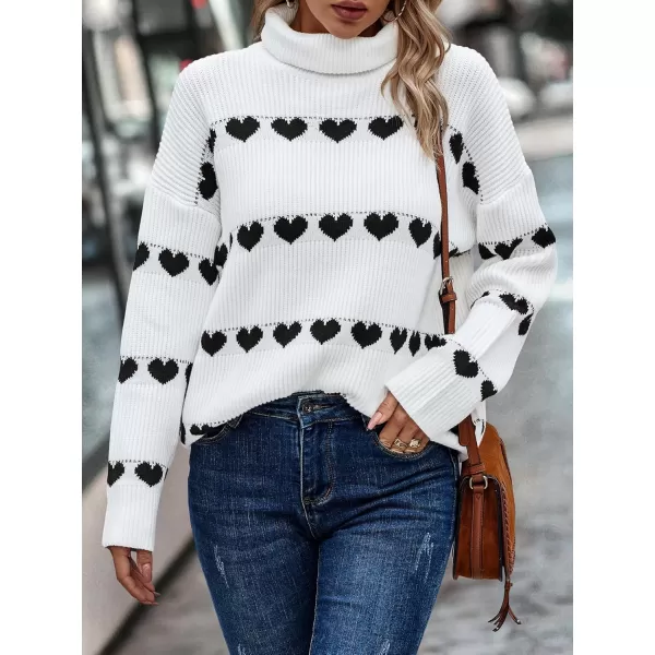 ECOWISH Women Valentine Heart Sweater V Neck Embroidery Knit Loose Casual Long Sleeve Ribbed Pullover Sweaters386 White Black