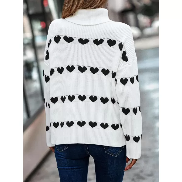 ECOWISH Women Valentine Heart Sweater V Neck Embroidery Knit Loose Casual Long Sleeve Ribbed Pullover Sweaters386 White Black
