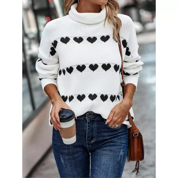 ECOWISH Women Valentine Heart Sweater V Neck Embroidery Knit Loose Casual Long Sleeve Ribbed Pullover Sweaters386 White Black