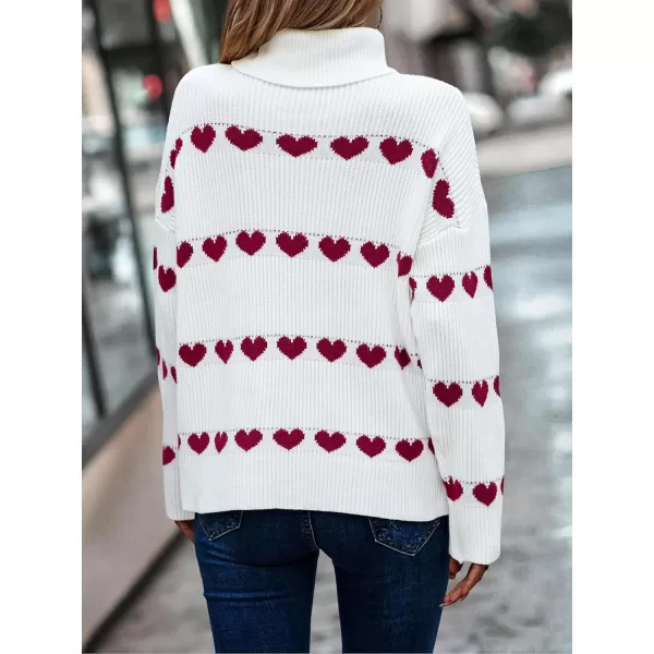 ECOWISH Women Valentine Heart Sweater V Neck Embroidery Knit Loose Casual Long Sleeve Ribbed Pullover Sweaters386 White Wine