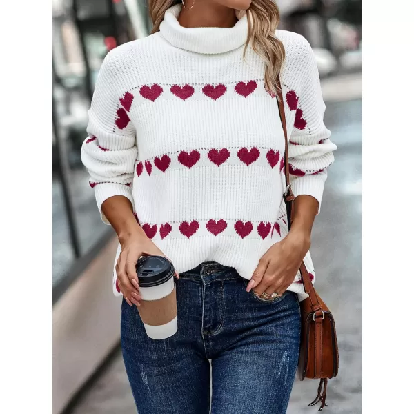 ECOWISH Women Valentine Heart Sweater V Neck Embroidery Knit Loose Casual Long Sleeve Ribbed Pullover Sweaters386 White Wine