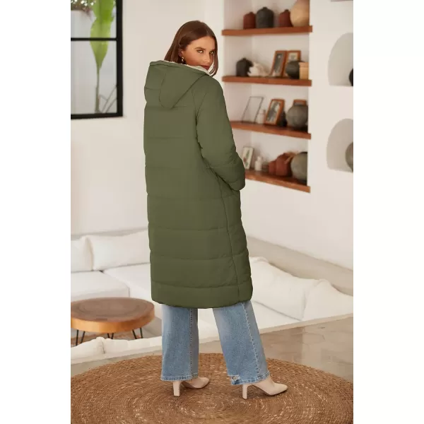 ECOWISH Women Winter Puffer Jacket  Reversible Fur Fleece Lined Hood Zip Sherpa Coat Parka Padded Long OuterwearOlive Green