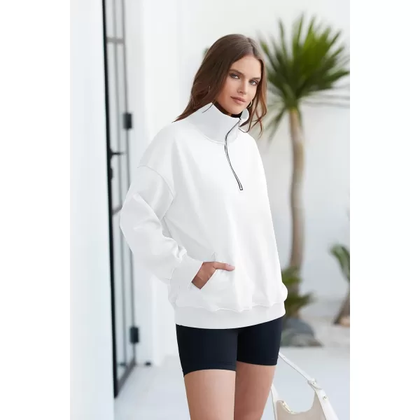 ECOWISH Women Zip Sweatshirt Hoodie  Long Sleeve Stand Collar Fall Sports Pullover Winter Tops Trendy Casual OutfitsWhite