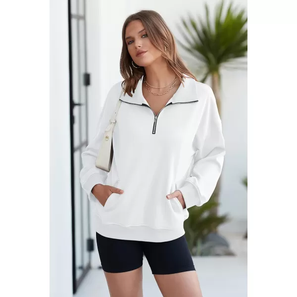 ECOWISH Women Zip Sweatshirt Hoodie  Long Sleeve Stand Collar Fall Sports Pullover Winter Tops Trendy Casual OutfitsWhite