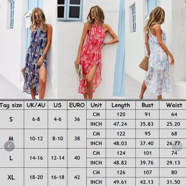 ECOWISH Womens Boho Dress Polka dot Tie Waist Irregular Cocktail Midi Dresses Sleeveless Halter Neck Sexy Sundress S3XL169 Red