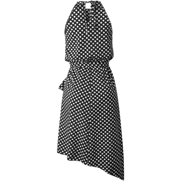 ECOWISH Womens Boho Dress Polka dot Tie Waist Irregular Cocktail Midi Dresses Sleeveless Halter Neck Sexy Sundress S3XLBlack