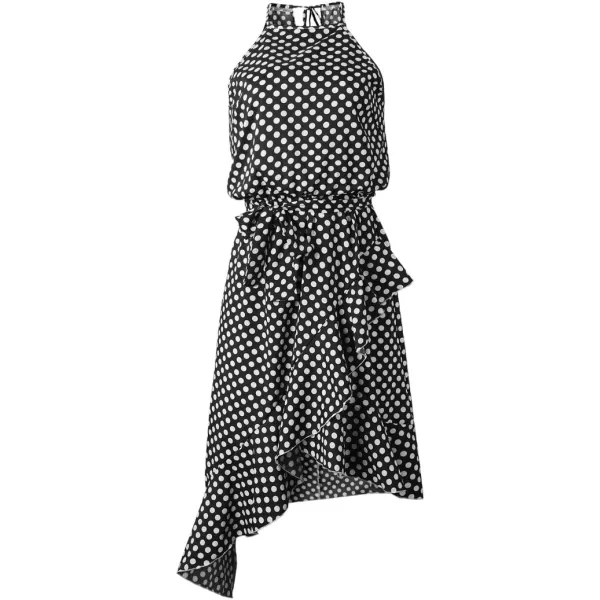 ECOWISH Womens Boho Dress Polka dot Tie Waist Irregular Cocktail Midi Dresses Sleeveless Halter Neck Sexy Sundress S3XLBlack
