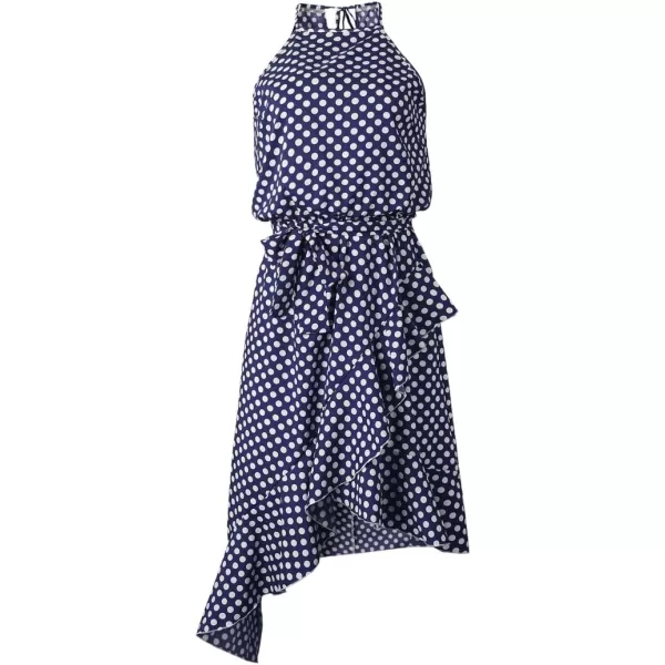 ECOWISH Womens Boho Dress Polka dot Tie Waist Irregular Cocktail Midi Dresses Sleeveless Halter Neck Sexy Sundress S3XLBlue
