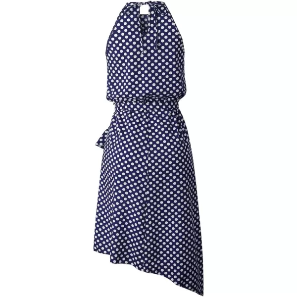 ECOWISH Womens Boho Dress Polka dot Tie Waist Irregular Cocktail Midi Dresses Sleeveless Halter Neck Sexy Sundress S3XLBlue