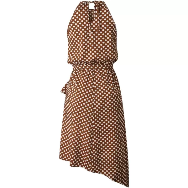 ECOWISH Womens Boho Dress Polka dot Tie Waist Irregular Cocktail Midi Dresses Sleeveless Halter Neck Sexy Sundress S3XLCoffee