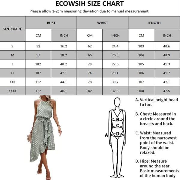 ECOWISH Womens Boho Dress Polka dot Tie Waist Irregular Cocktail Midi Dresses Sleeveless Halter Neck Sexy Sundress S3XLLight Green