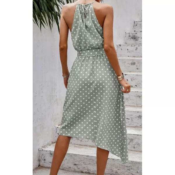 ECOWISH Womens Boho Dress Polka dot Tie Waist Irregular Cocktail Midi Dresses Sleeveless Halter Neck Sexy Sundress S3XLLight Green