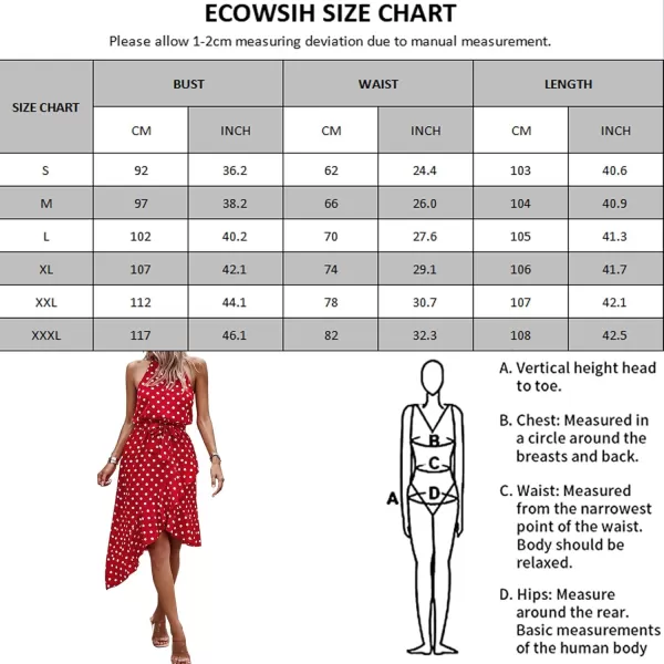 ECOWISH Womens Boho Dress Polka dot Tie Waist Irregular Cocktail Midi Dresses Sleeveless Halter Neck Sexy Sundress S3XLRed