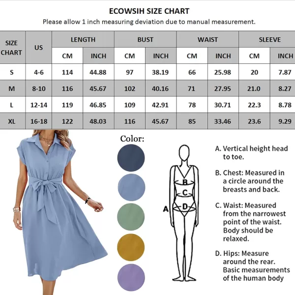 ECOWISH Womens Casual Midi Dresses Solid V Neck Short Sleeve Button Shirt Belted Dress with Pockets for Spring Summer 2024Awine Red