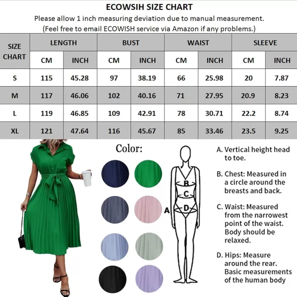 ECOWISH Womens Casual Midi Dresses Solid V Neck Short Sleeve Button Shirt Belted Dress with Pockets for Spring Summer 2024Blilac