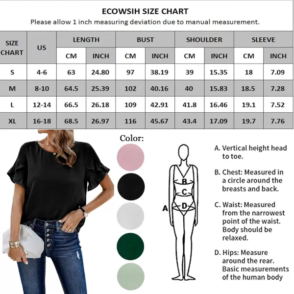 ECOWISH Womens Casual Ruffle Tops Short Sleeve Summer Blouses Soild Crewneck Tunics ShirtsApink