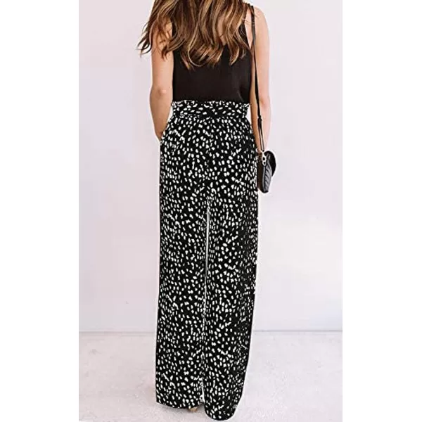 ECOWISH Womens Cotton Soft Palazzo Wide Leg Pant with Pockets High Waist Casual Loose Flowy Pants with Belt160 Black