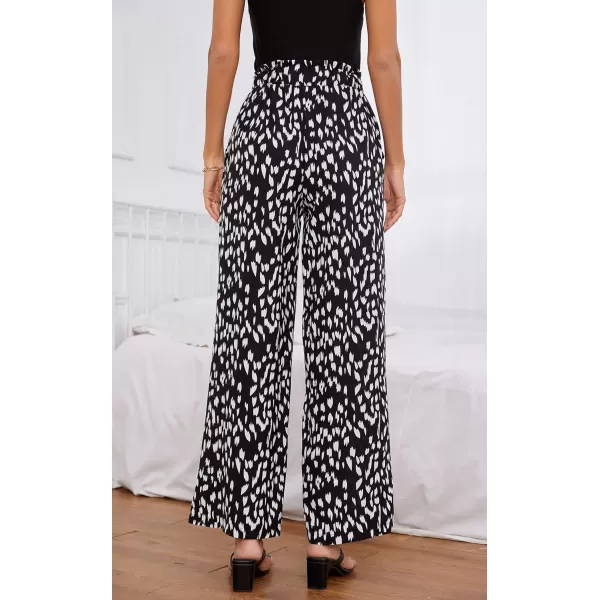 ECOWISH Womens Cotton Soft Palazzo Wide Leg Pant with Pockets High Waist Casual Loose Flowy Pants with Belt160 Black Lightning